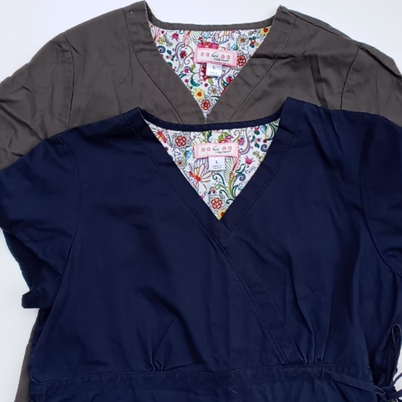 koi Tops - 2 Koi Scrub Tops Shirts L Navy Blue & Gray
